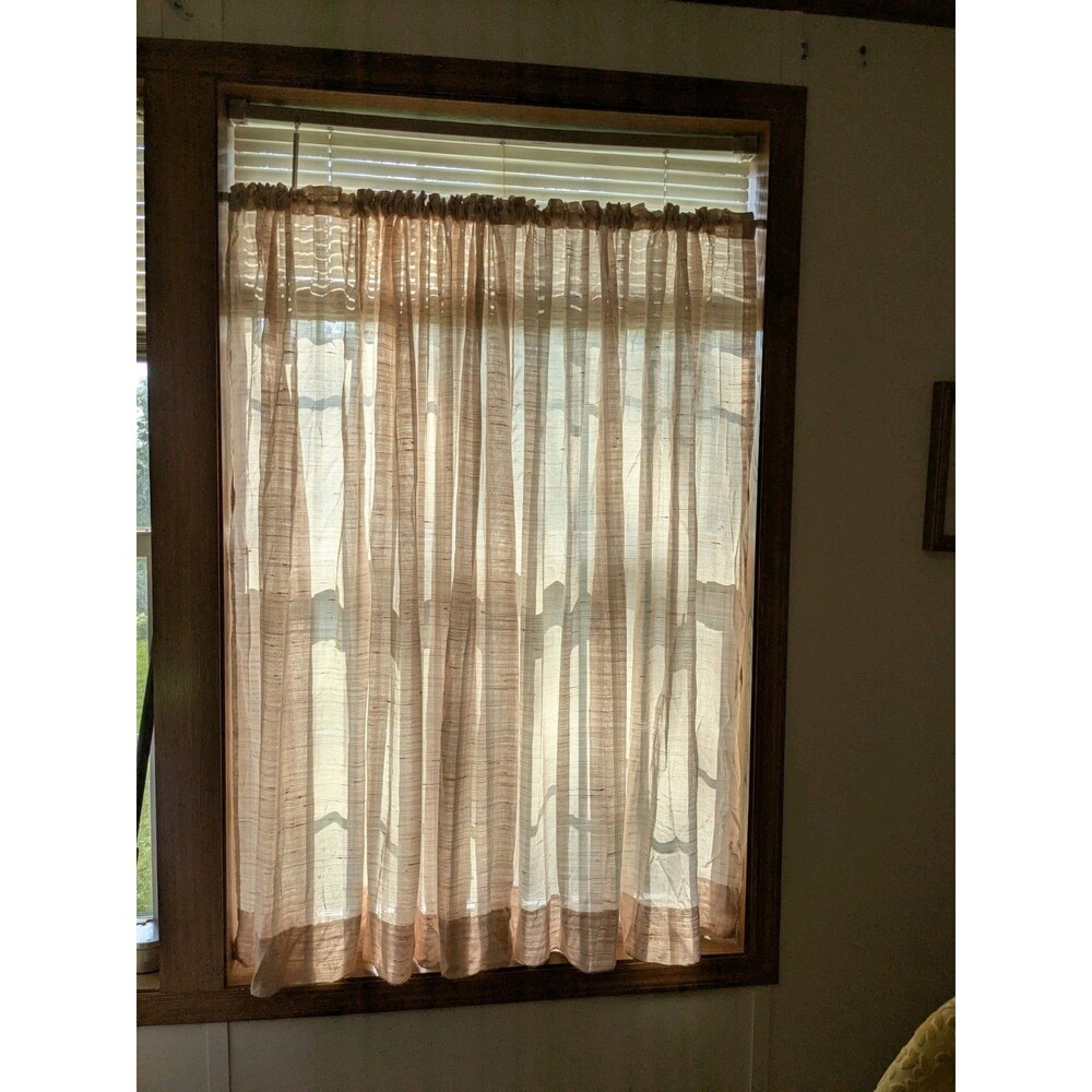 Vintage 40s/50s Weighted Curtains Wide Semi Sheer Pink White Voile Rod Pocket 2